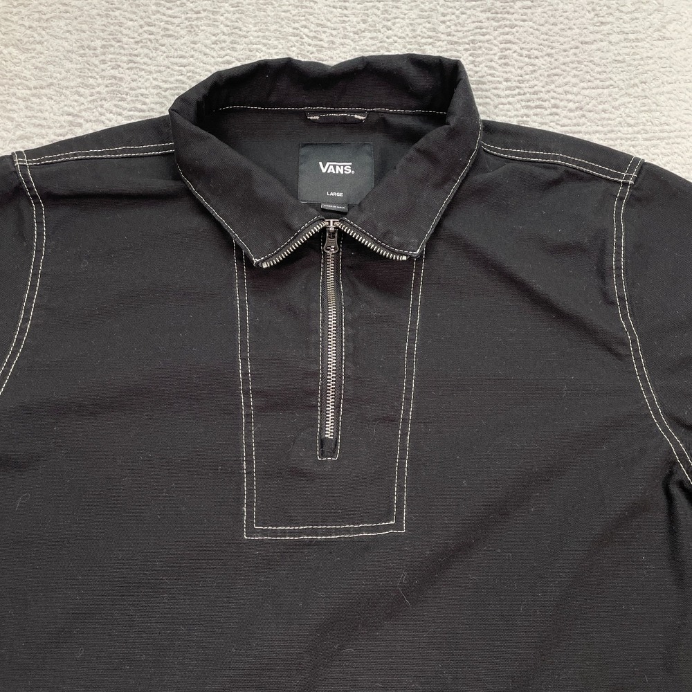 Vans Jacket Mens Large Halifax Anorak Black Canvas‎ 1/4 Zip Skater Streetwear - Picture 2 of 6
